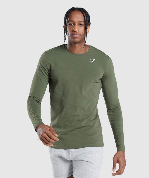 Panske Mikiny Gymshark Essential Long Sleeve Olivovo Zelená | FL3807416